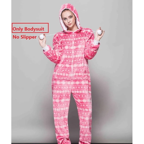 Conjunto de pijama de franela con estampado navideño para mujer, ropa de dormir cálida de manga larga, con capucha, disfraz de lana