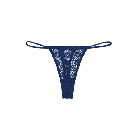 

Frontwalk Ladies G-String Low-Waist Thongs Cotton Crotch T-Back Party Soft GString Lace Floral Lingerie Dark Blue M