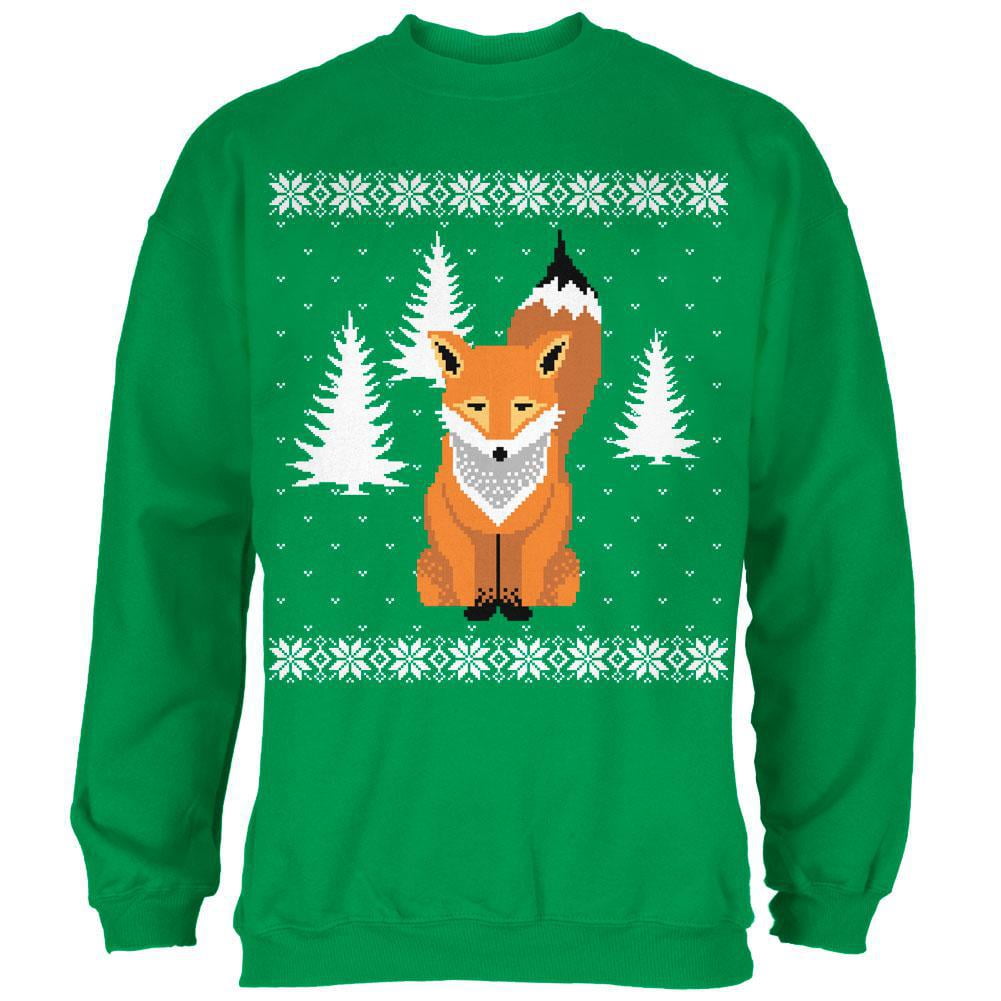 Animal World Big Fox Ugly Christmas Sweater Irish Green Adult
