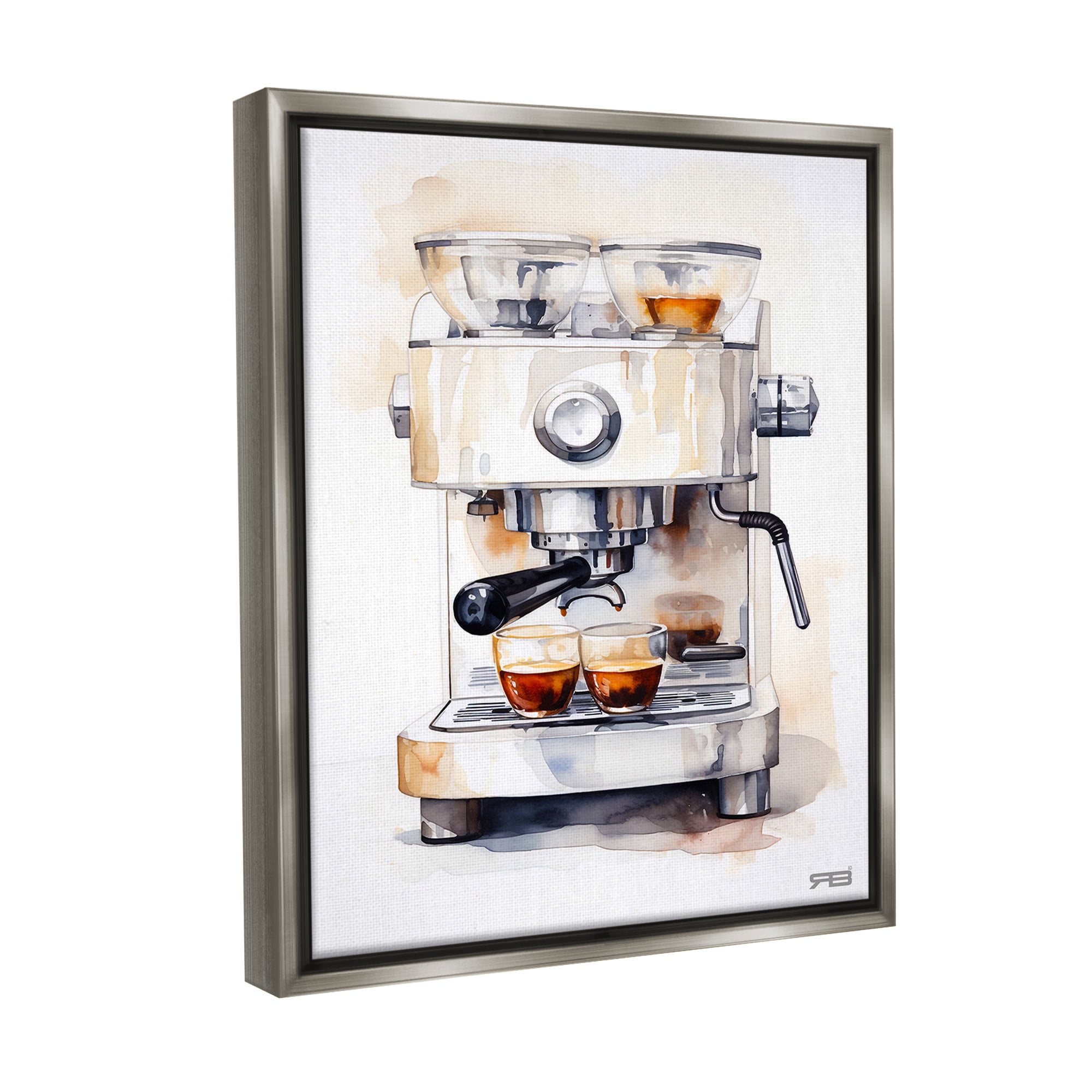 Stupell Industries Modern Espresso Machine Food & Beverage Painting Gray Floater Framed Canvas Art Print Wall Art, 17 x 21