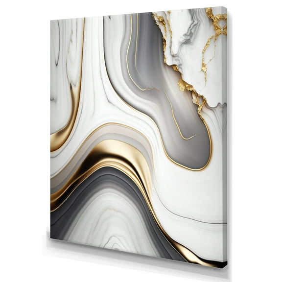 Designart Abstract Geode Marble Waves Grey I Canvas Wall Art