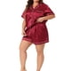 thumbnail image 4 of Conjuntos de pijamas para el Día de la Madre Agnes Orinda Plus Size para mujeres, suave satén, loungewear de botones, conjunto de 2 piezas con pantalones cortos 2X burdeos, 4 of 6