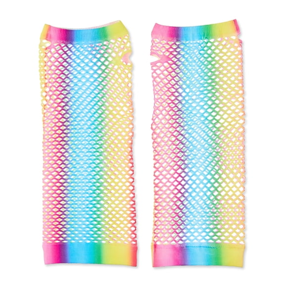Multicolor Rainbow Fishnet Gloves, for Adult Females, One Size Fits Most, by Way To Celebrate
