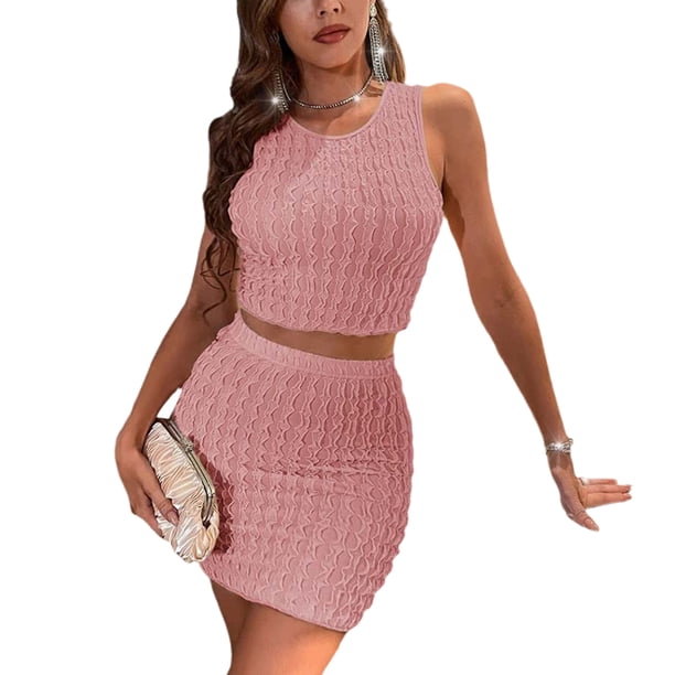 SAYOO Traje de verano de dos piezas para mujeres, chaleco de costura + vestido de cintura alta SAYOO moda