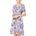 thumbnail image 6 of Allegra K Women's Flutter Sleeve V Neck Belted Chiffon Leaf Prints Dress, 6 of 7