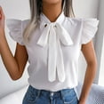 thumbnail image 5 of BLVB Women's Summer Shirts Trendy Bow Tie Neck Ruffle Cap Sleeve Elegant Work Office Blouse Tops, 5 of 8