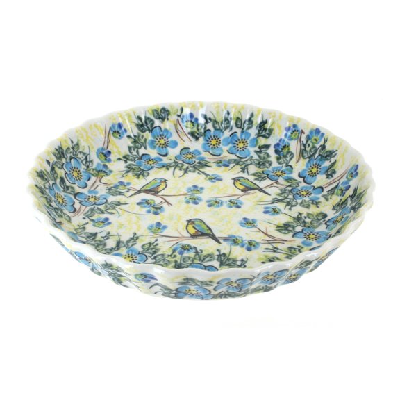 Blue Rose Polish Pottery Bluebird Garden Pie Plate