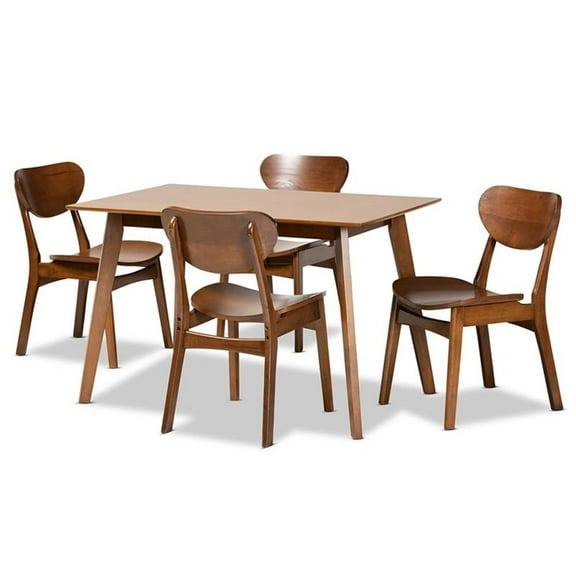 Bowery Hill Walnut Brown Finished Wood 5-Piece Dining Set