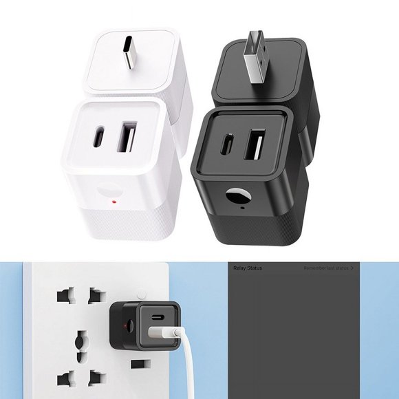 para Tuya Interruptor adaptador WiFi Smart 2-en-1 TypeC y USB con control de voz temporizado a través de
