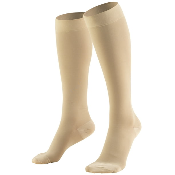 Truform Firm Strength Compression Socks, Knee High, Closed Toe, Beige