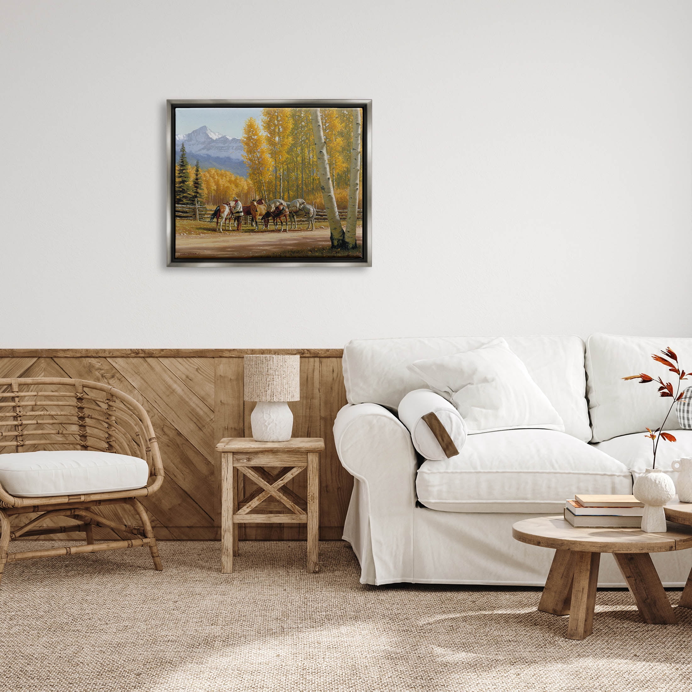 Horses Rural Farm Foliage Animals & Insects Painting Luster Gray Framed Art Print Wall Art