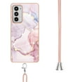 thumbnail image 3 of Allytech Moto Edge 20 Case, Luxury Marble Pattern Rubber TPU Shoulder Strap Lanyard Drop Protection Anti-scratch Shock-absorbing Back Cover Case for Motorola Moto Edge 20, Pink, 3 of 4