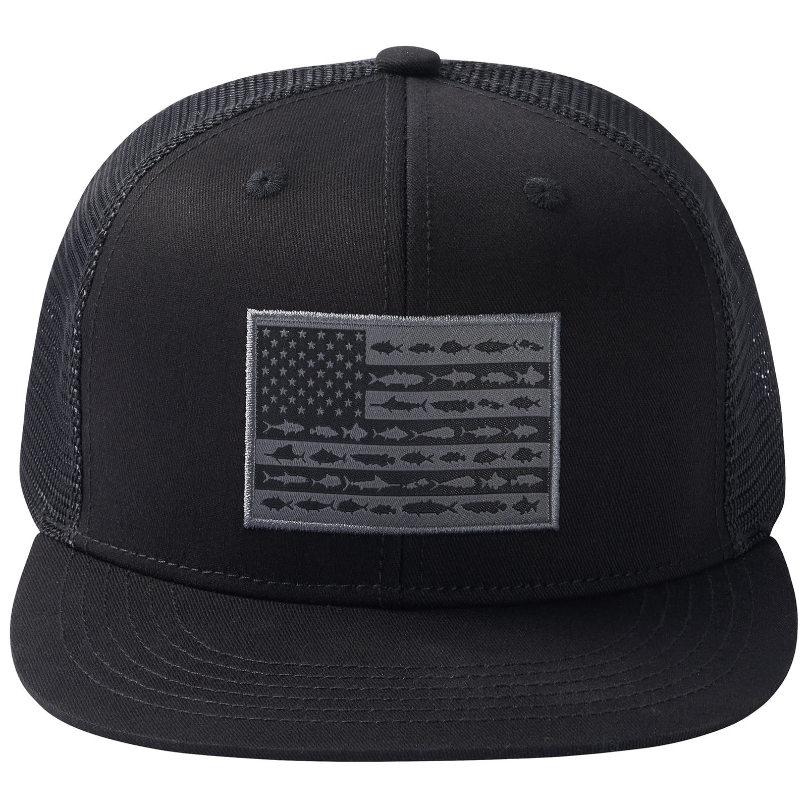 BASSDASH Flat Brim Trucker Cap Adjustable Snapback Hat Mesh Back For Men Women Fishing Hunting