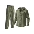 thumbnail image 2 of Purcolt Mens Cotton Linen 2 Piece Tracksuit Set Comfort Casual Long Sleeve Button Down Hooded Jacket Elastic Waist Straight Leg Pants Lounge Outfit Dailywear, 2 of 8