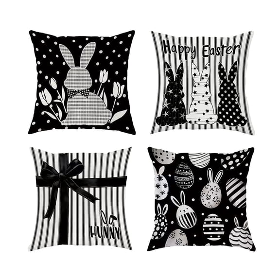 Luoshdecor 4-Pack Easter Throw Pillow Covers,Spring Plush Rabbit & Egg Pattern Throw Pillowcase Set for Sofa, Couch & Holiday Decor