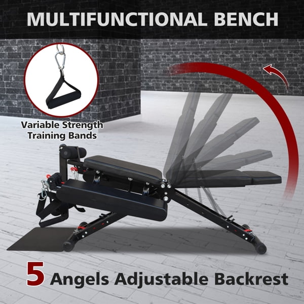 Ambifirner 660lbs Capacity Adjustable Fitness Chair - 7-in-1 Foldable Weight Bench w/Resistance Bands & Ankle Straps, Heavy Duty Steel Frame Home Gym Equipment for Full Body Workout (Black)