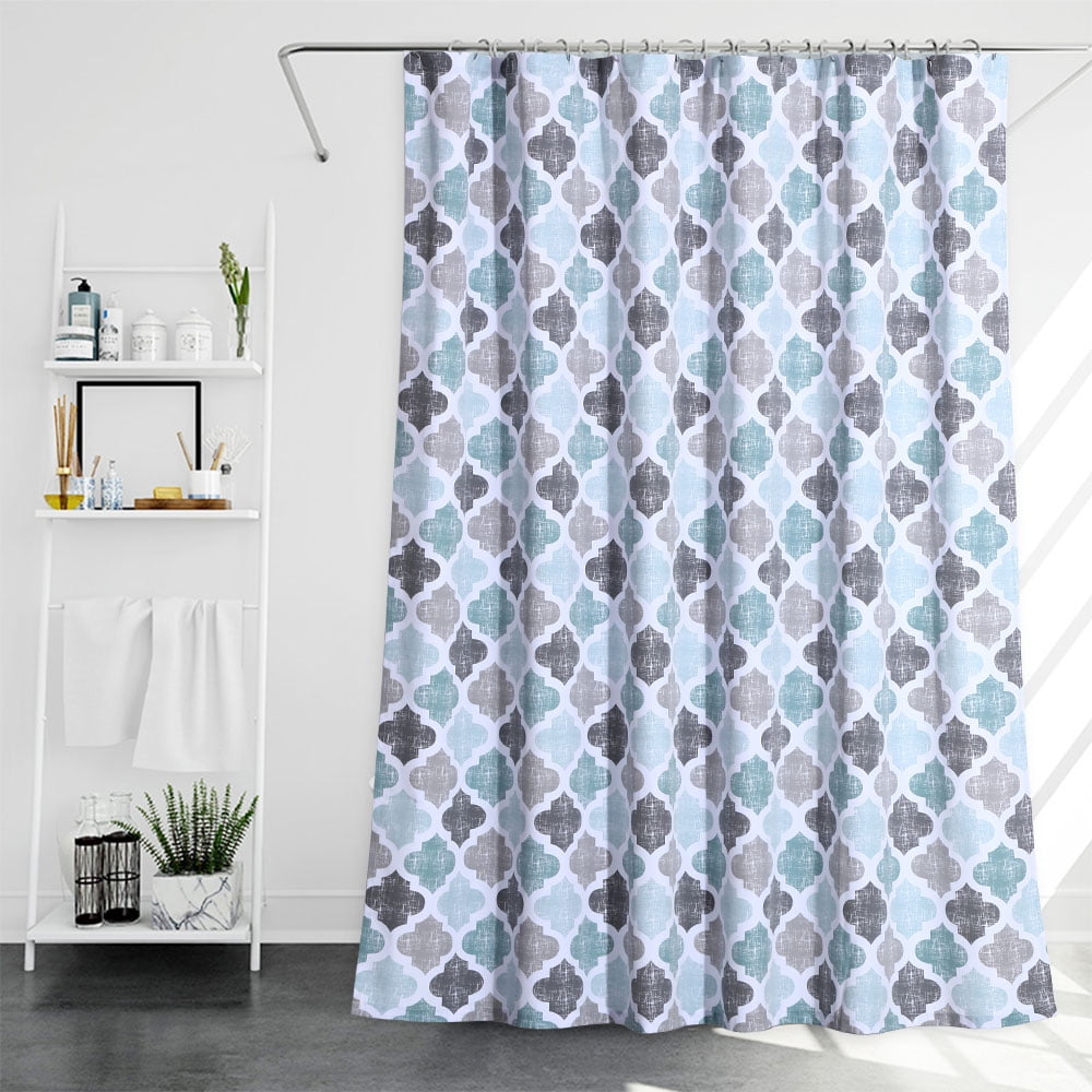 Haperlare Extra Long Shower Curtain 72'W x 96'L Geometric Quatrefoil Patterned Poly-Cotton Farmhouse Fabric Shower Curtain, Aqua Mint Gray, 1 Panel