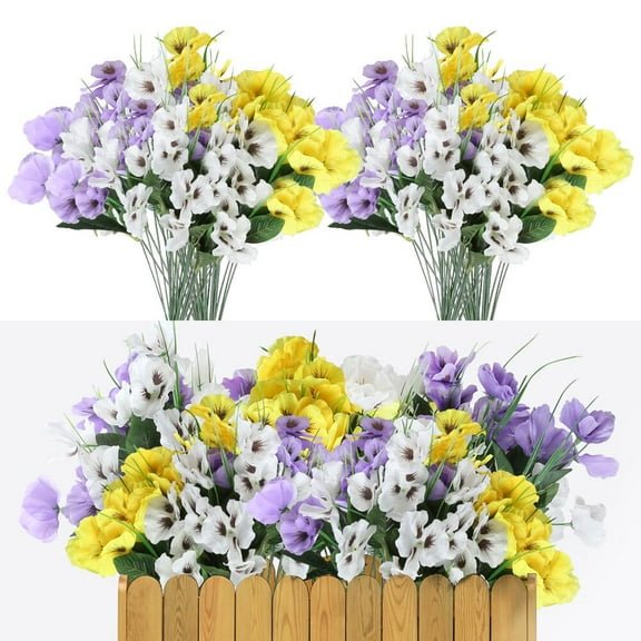 FGY 12 Bundles Outdoor Artificial Flowers UV Resistant Fake Pansy Flower Plants for Outdoor and Patio Décor (Mixed Color)