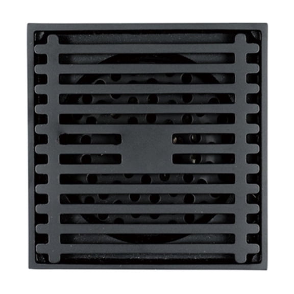 Square Shower Drain with Removable Pattern Grate, Black Brass Floor Drain for Kitchens, Bathrooms, Includes Hair Strainer 4 Inch