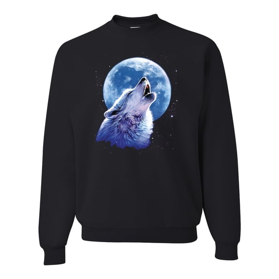 Wolf Howling at the Moon | Mens Animal Lover Crewneck Graphic Sweatshirt, Black, Small