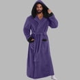 thumbnail image 2 of LangJing Mens Plush Hooded Robes Full Length Fleece Hooded Bathrobe Thick Warm Cozy Bath Shower Robe Absorbent Quick Dry Outdoor Purple,XXL, 2 of 6