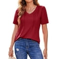 thumbnail image 4 of Fantaslook Blouses for Women Dressy Casual V Neck Pleated Tunic Tops Summer Short Sleeve Boho Shirts, 4 of 9