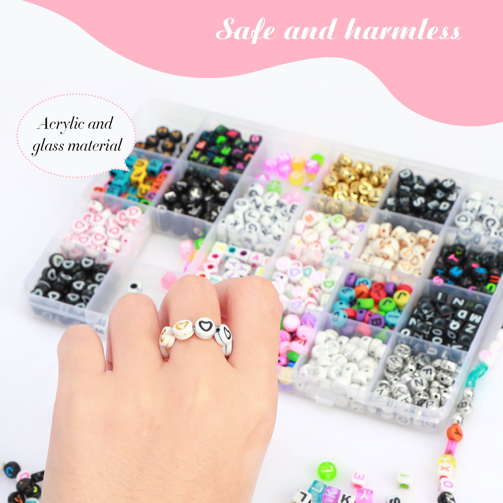 Deyuer Mini Glass Beads Kit,Colorful Alphabet Letter Beads,Jewelry Making Kit,Handmade DIY Art Craft for Bracelet Necklace Ring