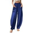 thumbnail image 2 of Baqcunre Wide Leg Pants Woman Solid Color Casual Pants Trousers Elastic Waist Pockets Wide Leg Trousers Womens Fashion Women's Pants Pants for Women Womens Clothes Blue 3XL, 2 of 6