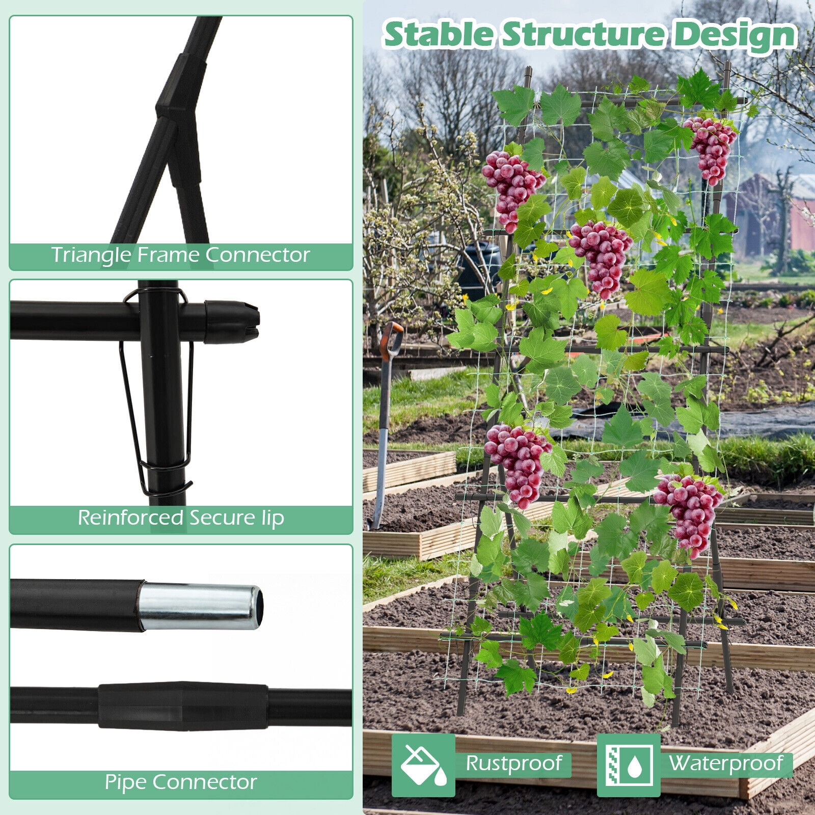 Amijoy 74" Garden Cucumber Trellis for Plant Climbing w/ PE-Coated Frame, Trellis Net