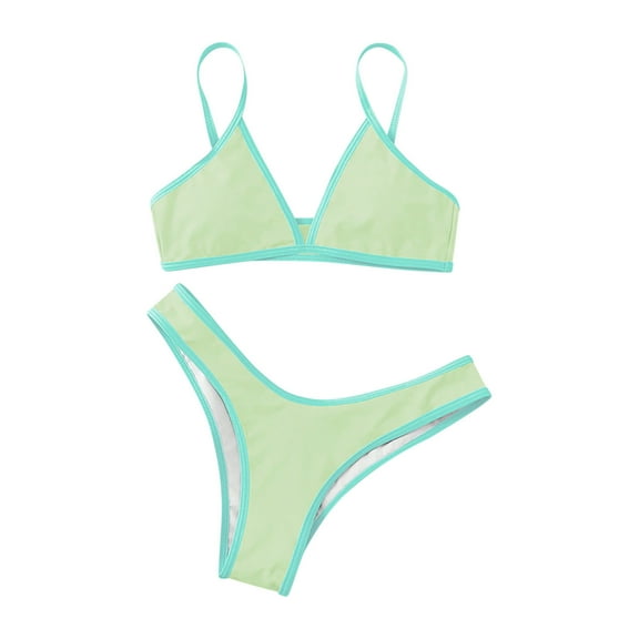 MGDXOX Women's String Bikini Set Adjustable Straps Two Piece Swimsuit Cheeky High Cut 2 Piece Fashion Swimwear Green L