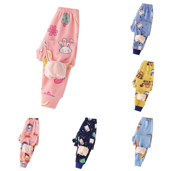 Winter Pants for Girls Adorable Girls Pants with Cartoon Elastic Waist Autumn Winter Wear for Comfortable Daily Outfit Light Pink 6-7 Years