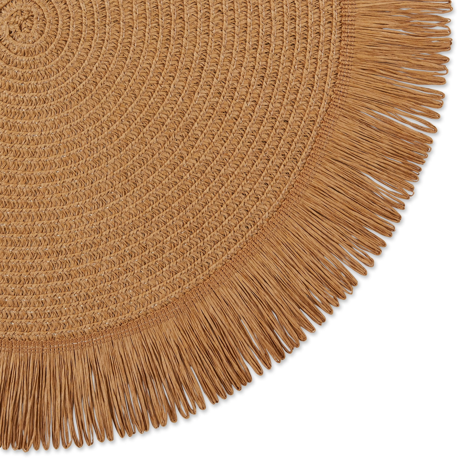 Contemporary Home Living Woven Fringed Round Placemats - 15" - Hazelnut Brown - Set of 6