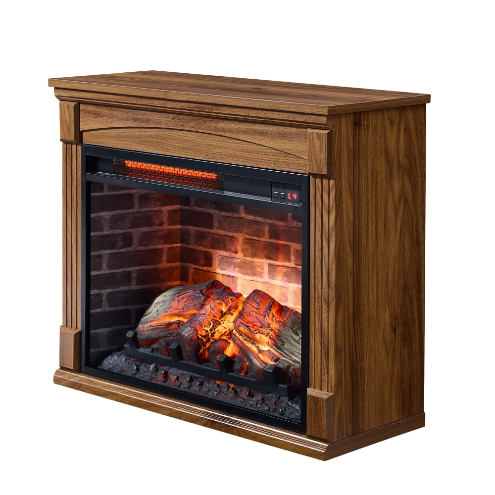 28" TV Media Entertainment Center with Electric Fireplace, Infra Red Remote Control ，Dark Oak