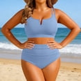 thumbnail image 3 of Womens Bikini Swimsuit Two Piece V Neck Knot Front High Leg Bottom Push Up Bathing Suit Tummy Control Swimwear Beach Vacation, 3 of 6
