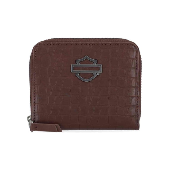 Harley-Davidson Women's Metal Bar & Shield Croco Small Zip Around Wallet, Maroon, Harley Davidson
