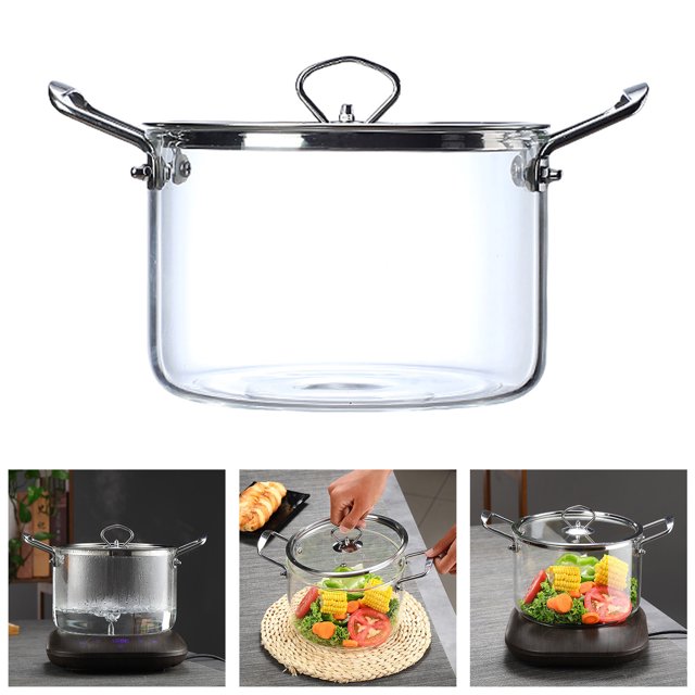 Heat Glass Stock Pot With Lid Clear Glass Pot Glass Cooking Pot For Stove Top Heat Glass Boiling Pot With Handles Glass Potpourri Pot Glass Stock Pot With Japanese Kitchenware Bowls Mini Rice Cooker