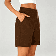 thumbnail image 4 of Cmfcve Womens 7 Inch Inseam Bermuda Shorts Mid Rise Stretch Pull On Summer Shorts with Pockets, 4 of 8
