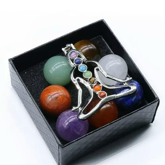 GKNET Chakela Seven Chakra Natural Energy Stone 20mm Ball Boxed Healing Crystal Stone-Set 3 (ball   Pendant   box)