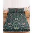 thumbnail image 2 of Queen Size Fitted Sheet Set - Vintage Botanical 3 Piece Bedding Sets 16" Deep Pocket Fitted Sheet with 2 Pillowcases, Middle Century Boho Floral Rustic Brushed Microfiber Hotel Luxury Bed Sheets, 2 of 9