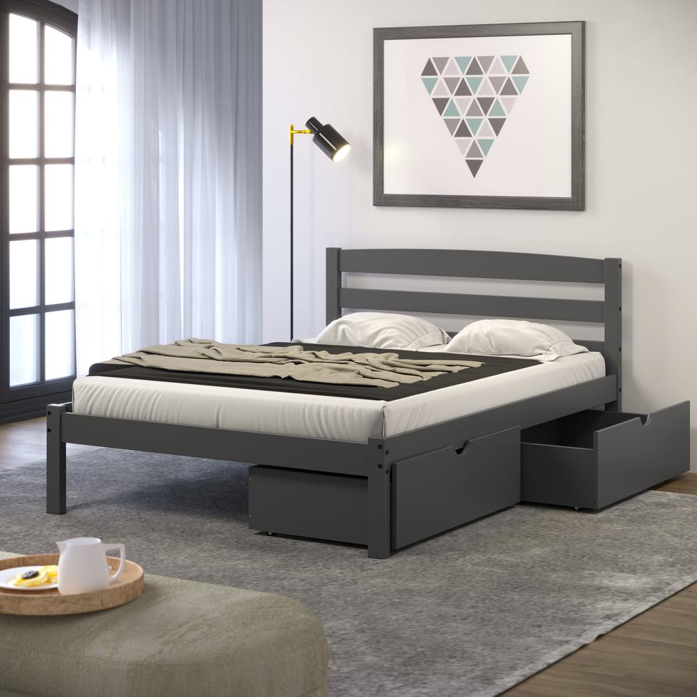 Donco Kids Econo Scandinavian Full Dark Grey Bed with Dual Underbed Drawers