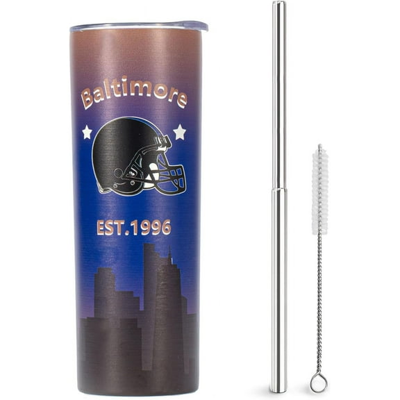 20oz Baltimore Skinny Tumblers with Lid and Straws, Travel Coffee Mug, Stainless Steel, Insulated,Classic Collection Gifts for Men Women Fans.