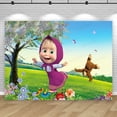 thumbnail image 3 of Fondo de fiesta de Masha y el oso Sakura, fondo para fotografía de cumpleaños de niñas y niños, pancarta de fotos de bosques y casas, póster decorativo, 3 of 5