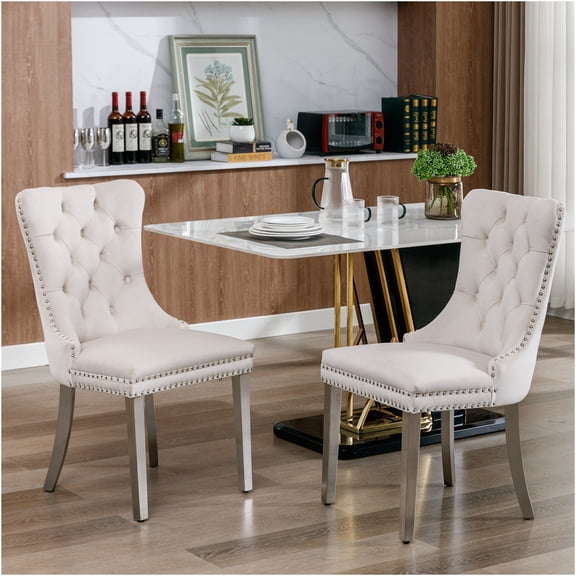 JERFIT Modern Velvet Dining Chairs Set of 2, Upholstered Side Chairs with Chrome Legs and Nailhead Trim for Kitchen, Dining Room
