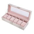 thumbnail image 3 of Caja de reloj de cuero PU con 6 ranuras, vitrina organizadora, almacenamiento de joyas (blanco), 3 of 8