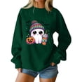 thumbnail image 5 of DORKASM Halloween Costumes for Women Long Sleeve Trendy Oversized Funny Print Costumes Crew Neck Loose Fit Causal 2026 Ghost Graphic Tops Fall Skeleton Hoodies Dark Green M, 5 of 7