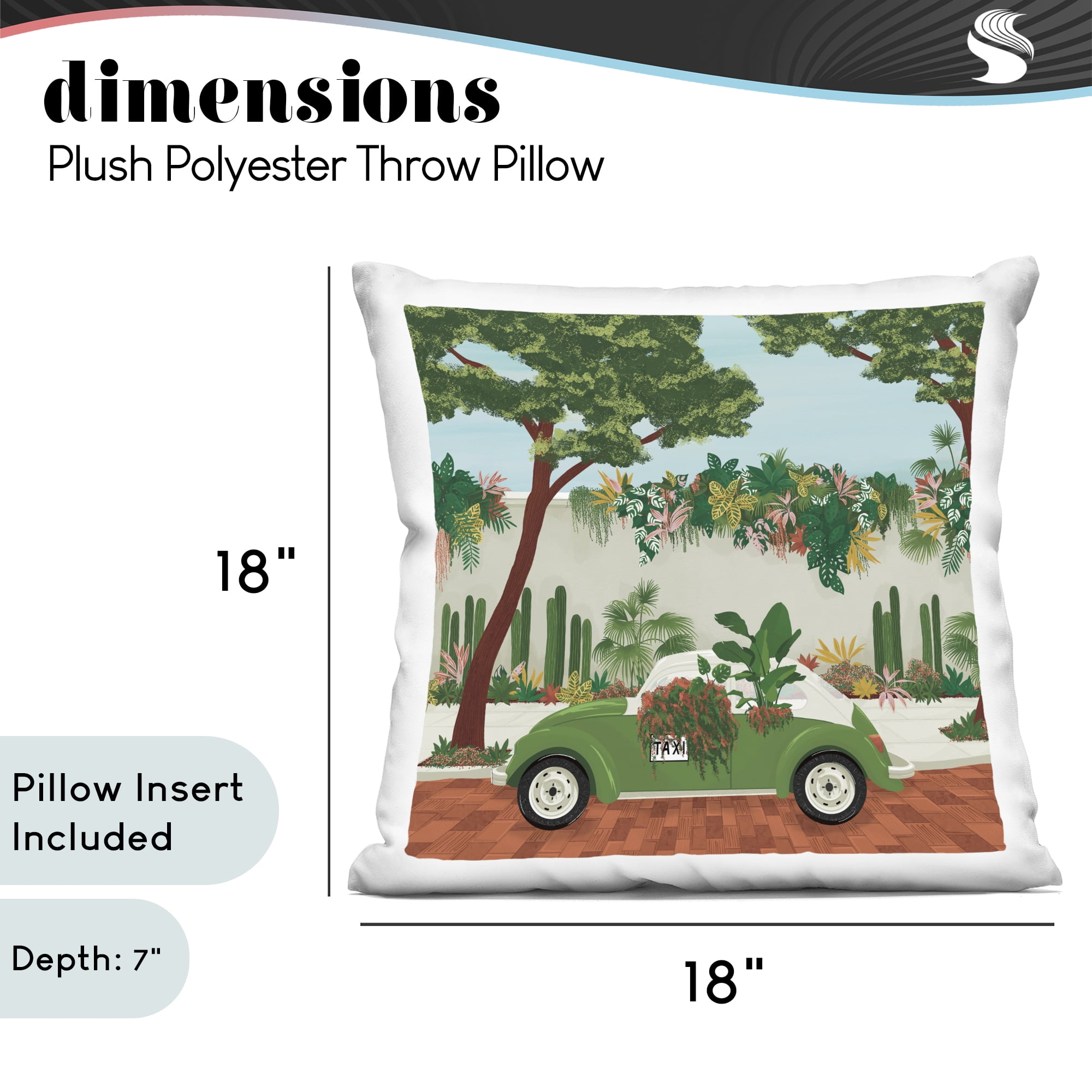 Stupell Industries Overgrown Garden Taxi Decorative Printed Throw Pillow, design by Vero Illustrates, 18 x 7 x 18