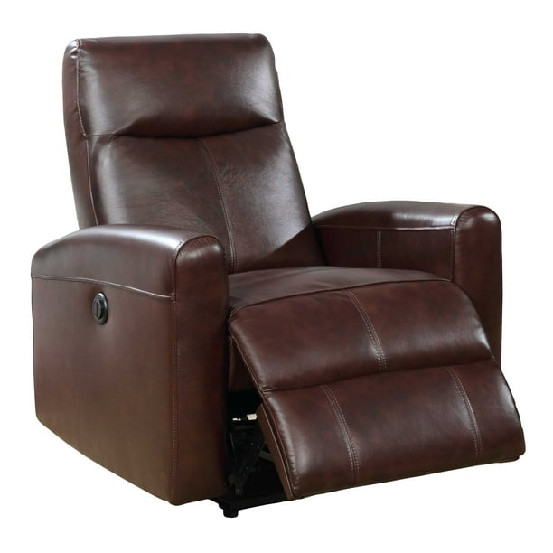 Brown Contemporary Leather Upholstered Electric Recliner Power Chair