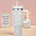 thumbnail image 4 of 1pc Stainless Steel Rhinestone Tumbler With Straw And Handle, Flat Bottom Cup, Glitter Cups Studded Skinny Tumblers Sparkly Gifts For Women, Modern Rhinestone Decor Tumbler For Home, Hand Wash Only, R, 4 of 5