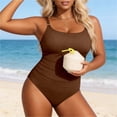 thumbnail image 2 of Ticikt Women Plus Size One Piece Swimsuits Tummy Control Bathing Suit Front Ruched Push Up Swimwear,Color:Brown,Size:26, 2 of 5