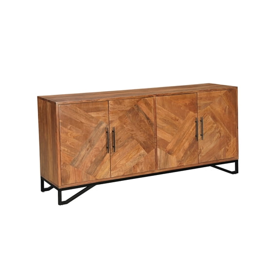 Taran Designs Mason 4-door Geometric Pattern Solid Wood Sideboard in Brown